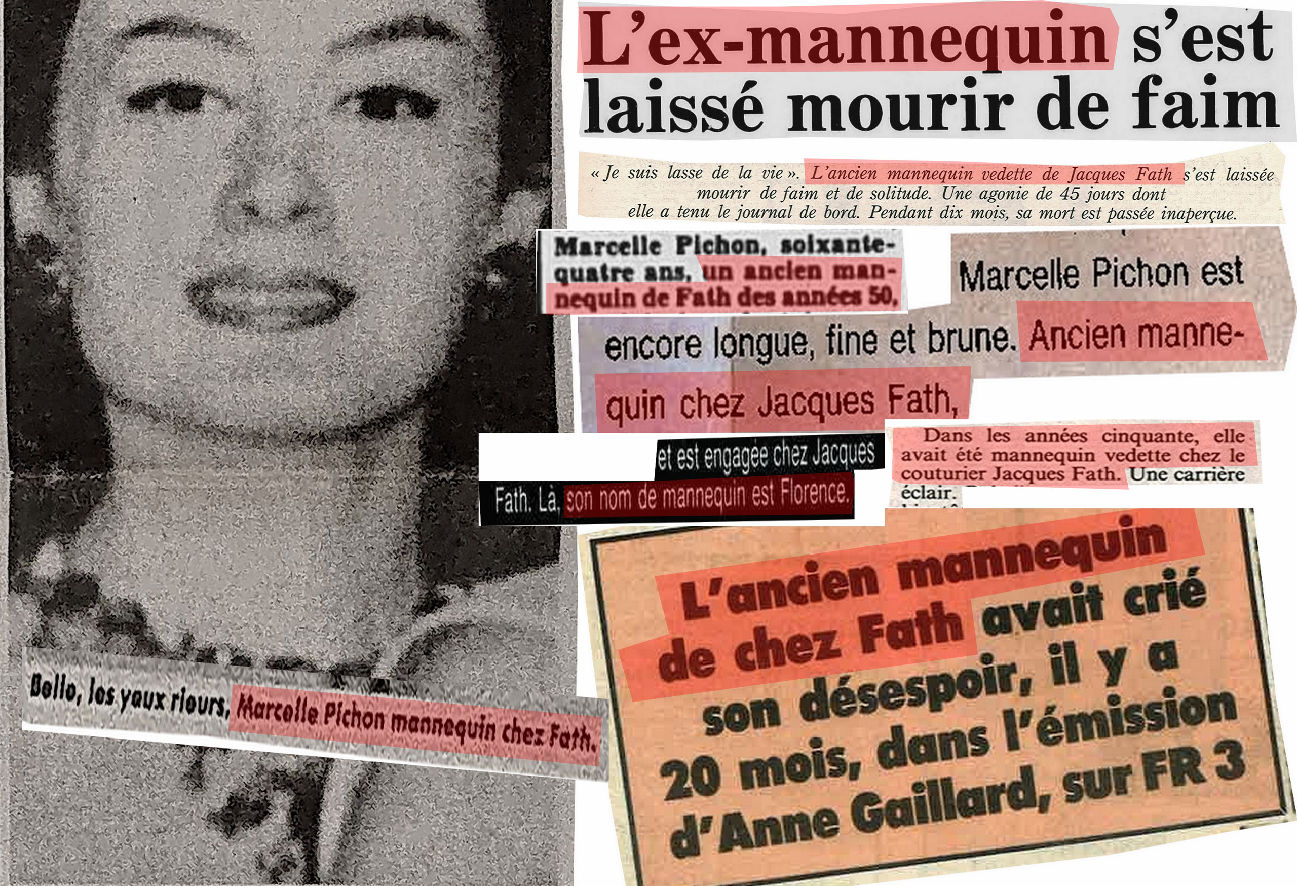 De France Soir à Libération et du JDD à Paris-Match, toute la presse l’affirme : Marcelle Pichon fut mannequin vedette chez le couturier Jacques Fath dans les années 50, où son « nom d’artiste » était Florence.<br><br>