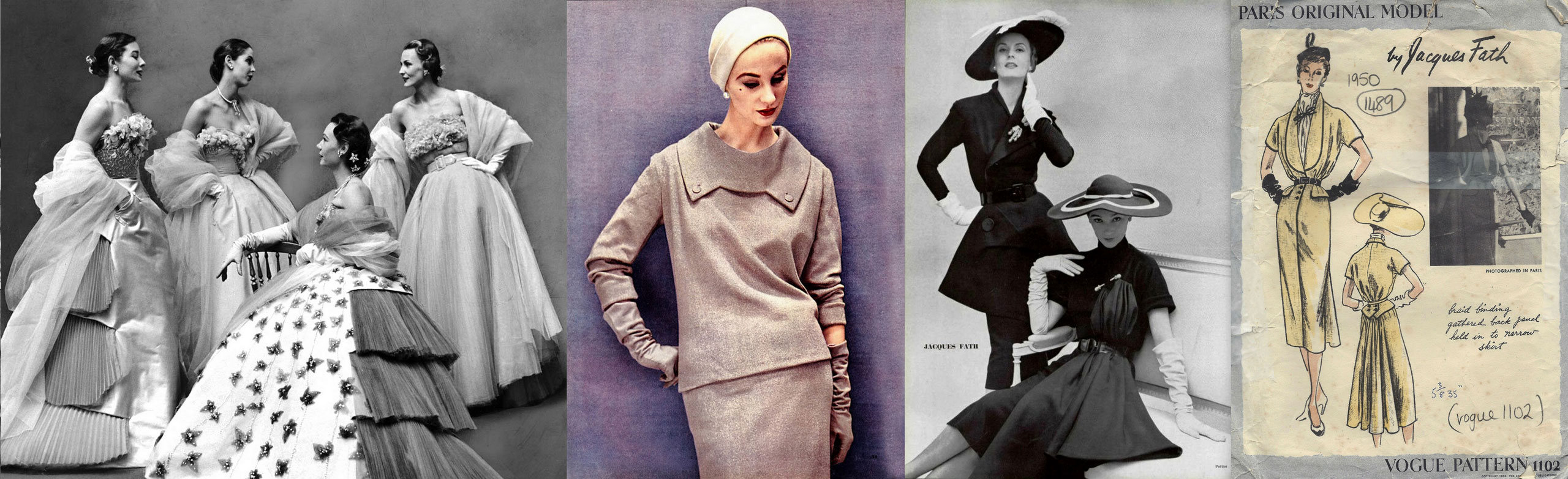 Créations de Jacques Fath, entre glamour et new look, du milieu des années 40 au milieu des années 50.<br><br>