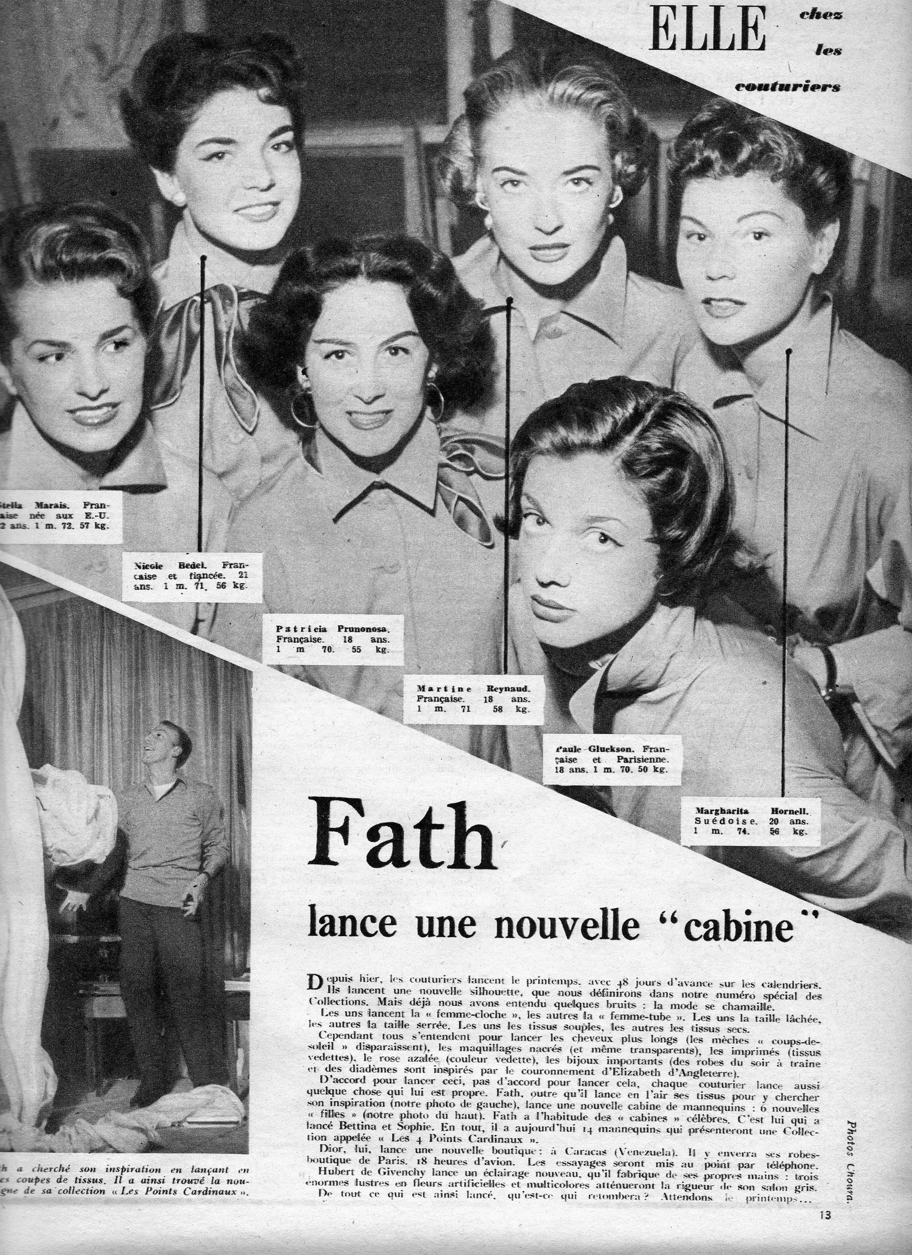 Non plus dans la nouvelle cabine Fath, en 1954 (Elle, septembre 1953).<br><br>