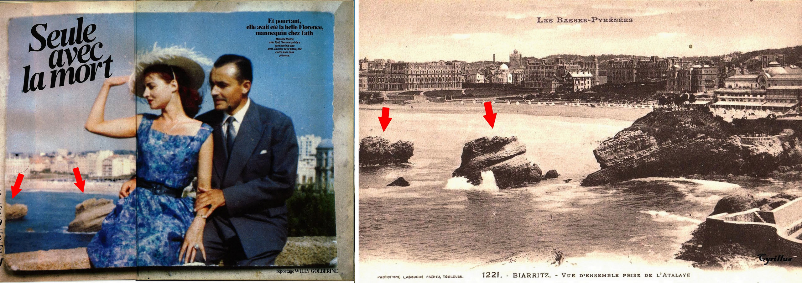 Sur la photo de Marcelle (et Paul), datée du début des années 1960, parue dans Paris- Match, deux rochers à l’arrière-plan permettent d’identifier que Marcelle et Paul se trouvaient à… Biarritz !<br><br>